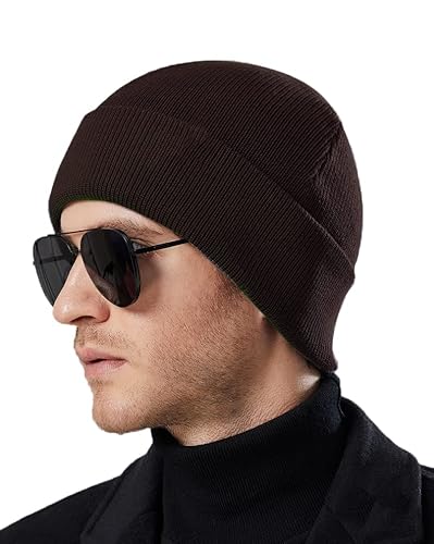 Cappello Uomo Donna Invernale Berretto in Maglia, Regali per Donna e Uomo a Natale, Unisex Beanie Invernale Cappelli per Sci/Bici/Moto cappello lavorato a maglia invernale caldo e spesso (Marrone) Cover