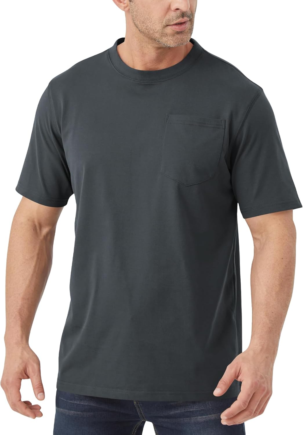 Idtswch Mens Tall Heavyweight T-Shirt Short Sleeve Shirt Chest Pocket & Reinforced Ribbed Collar Work Basic Tee