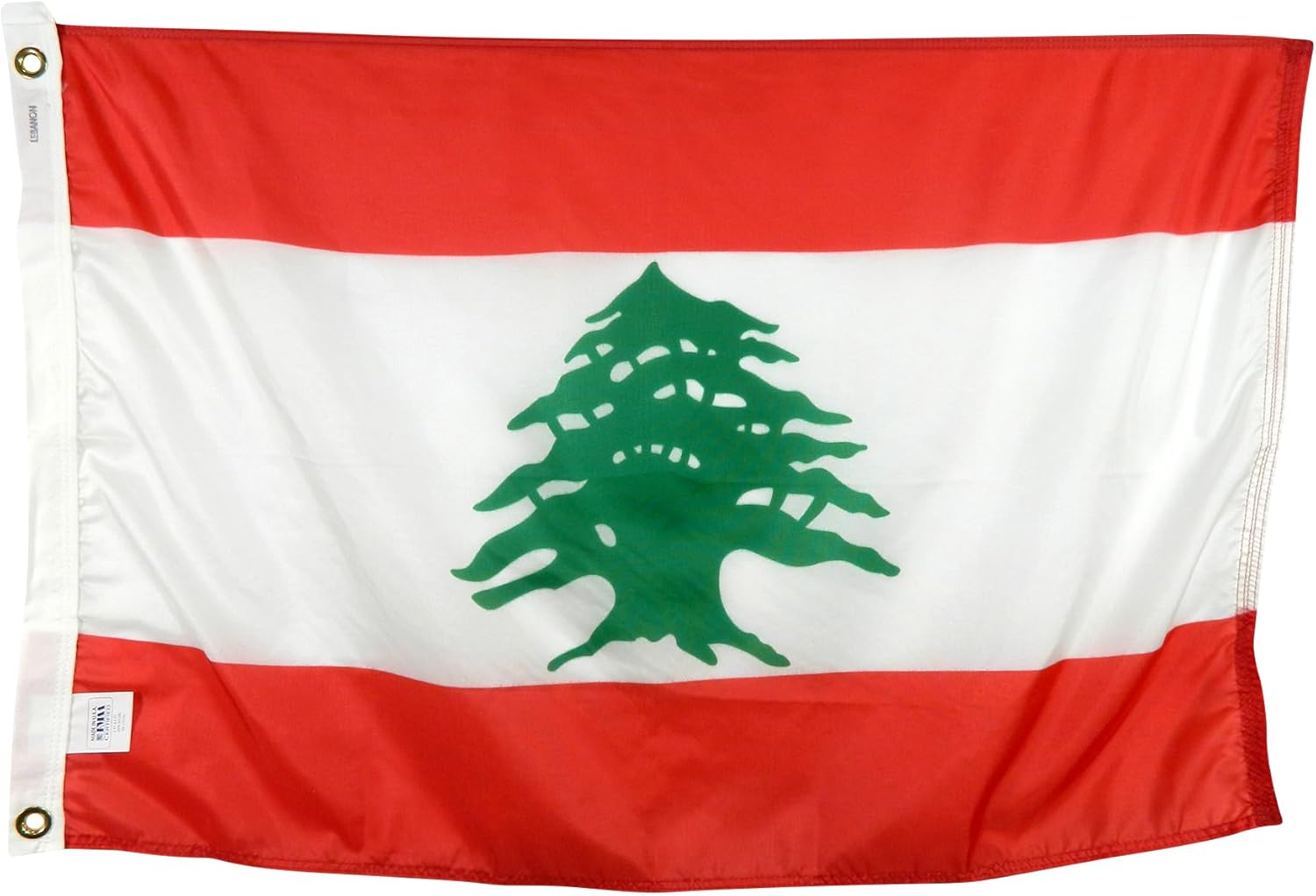 2x3' Lebanon Flag, Durable and Fade Resistant All Weather Nylon, With Canvas Header and Brass Grommets, 4 Rows of Fly End Stitching, Made in USA