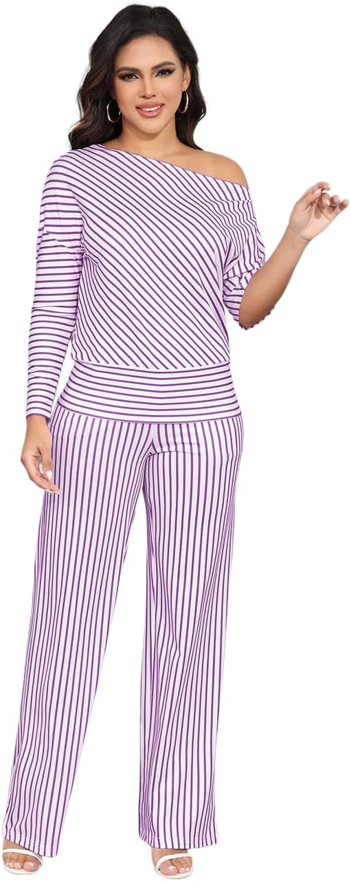 FairyLove Two Piece Sets for Women Lounge Sets Cowl Neck Tops Wide Leg Crop Pants Vacation Travel Outfits