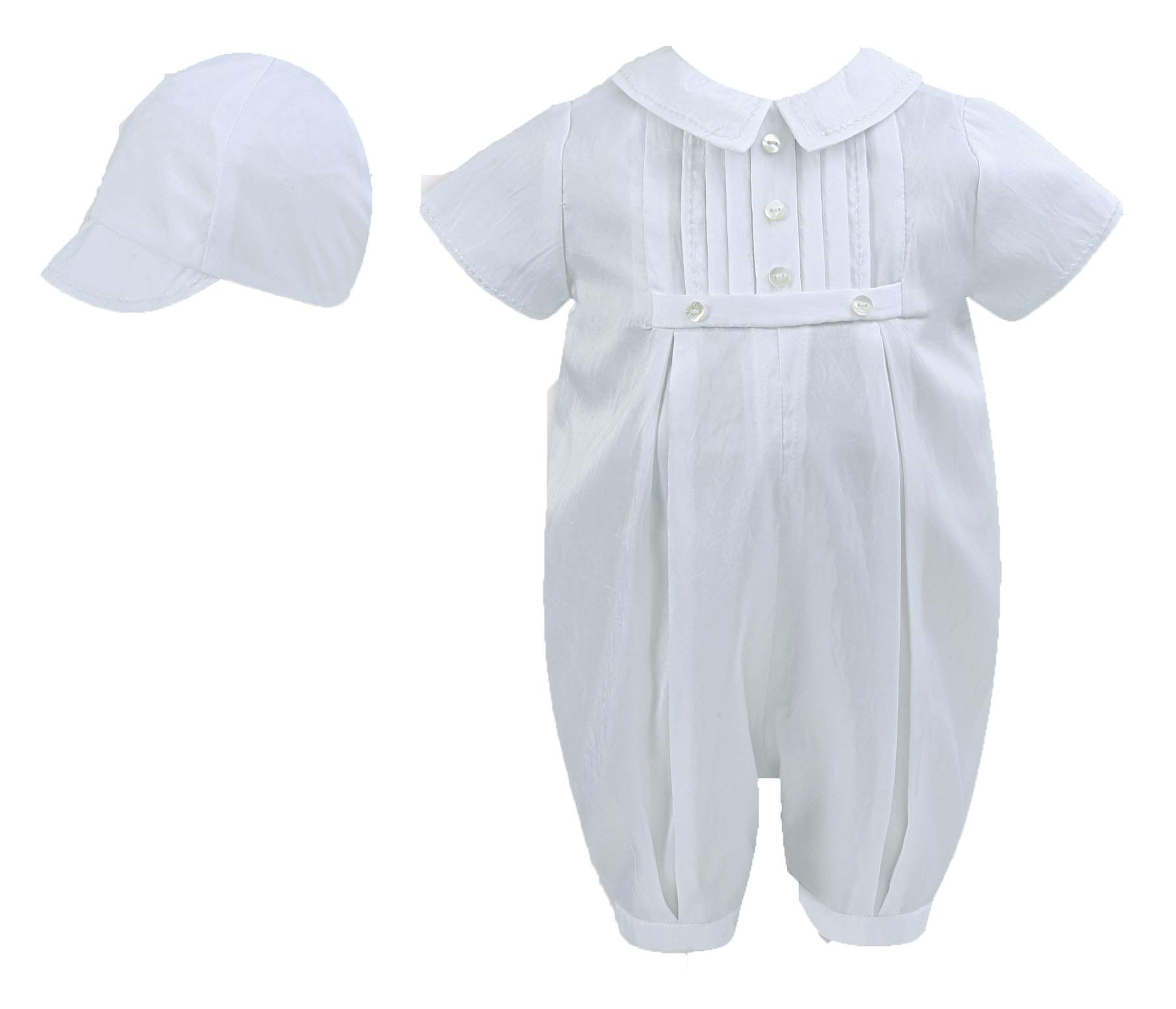 Sarah Louise 2228 White Boys Christening Romper & Cap (White, 12 Months)