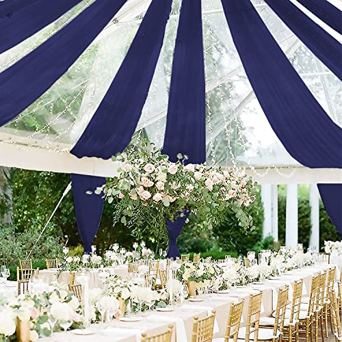 Image of FOTSHARER Wedding Ceiling Drapes Navy Blue Chiffon Drapes for Wedding 2 Panels 5ftx20ft Sheer Ceiling Panels Navy Weddings Arch Drapery Fabric Tulle Backdrop Curtains Drape for Event Hall Decor
