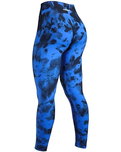 AUROLA Dream Collection Workout Leggings for Women High Waist Seamless Scrunch Athletic Running Gym Fitness Active Pants - Small - Blue-black Tie Dye
