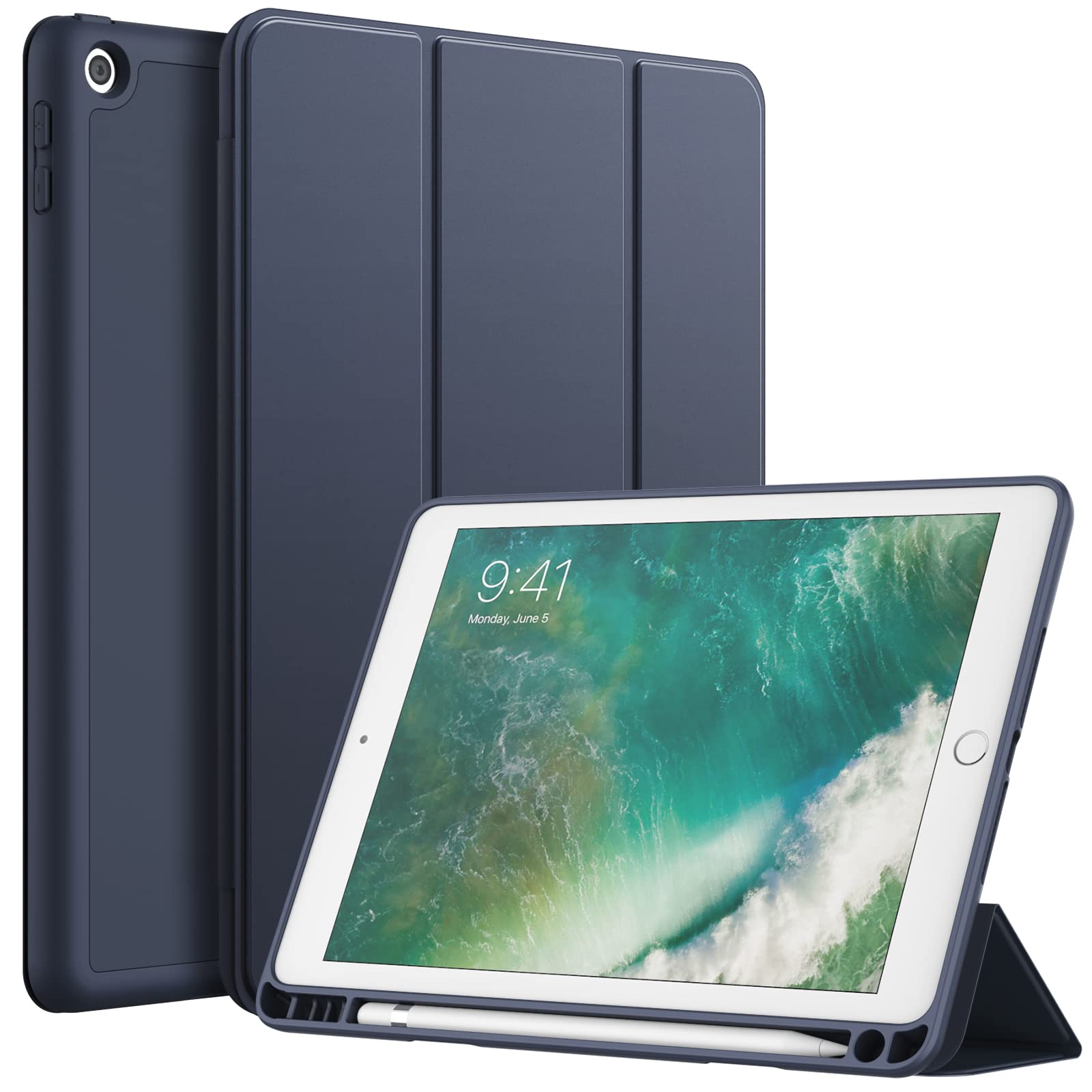 Custodia Magnetica Per IPad 9.7 (5a/6a Gen) – Sottile, Con Supporto, Sveglia/sleep Automatico, Blu