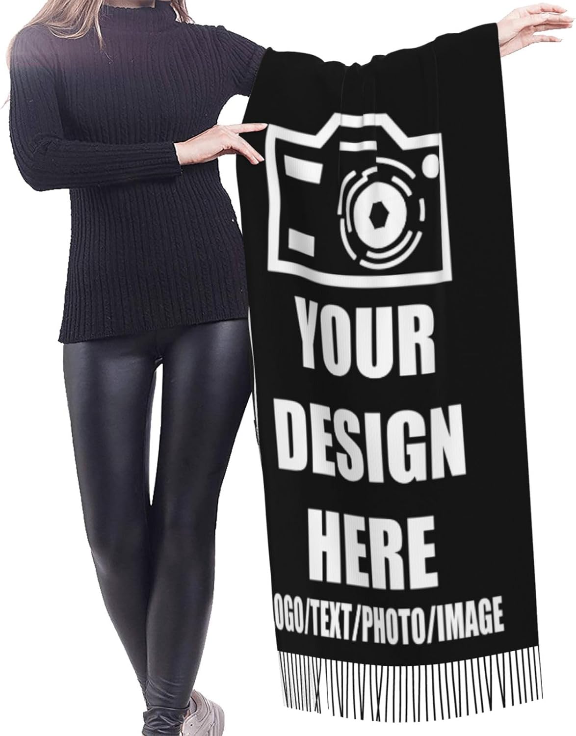 Custom Scarf Design Your Own Custom Winter Scarf Shawl Custom Logo Photo Fringed Scarf for Anniversary Family Friend - Image 2