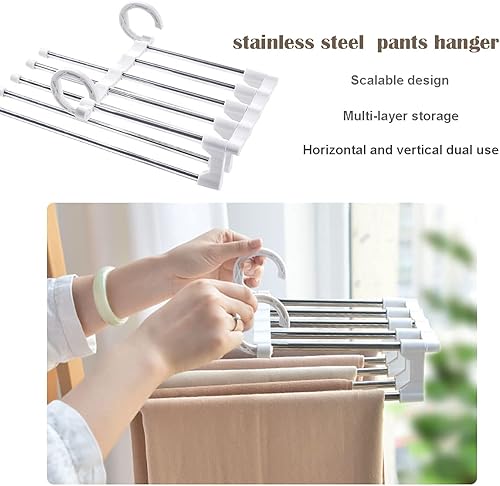 Miniatura 2 de YUNAI Perchas para pantalones de acero inoxidable organizador de ropa de jeans estante de almacenamiento plegable para ahorrar espacio para colgar