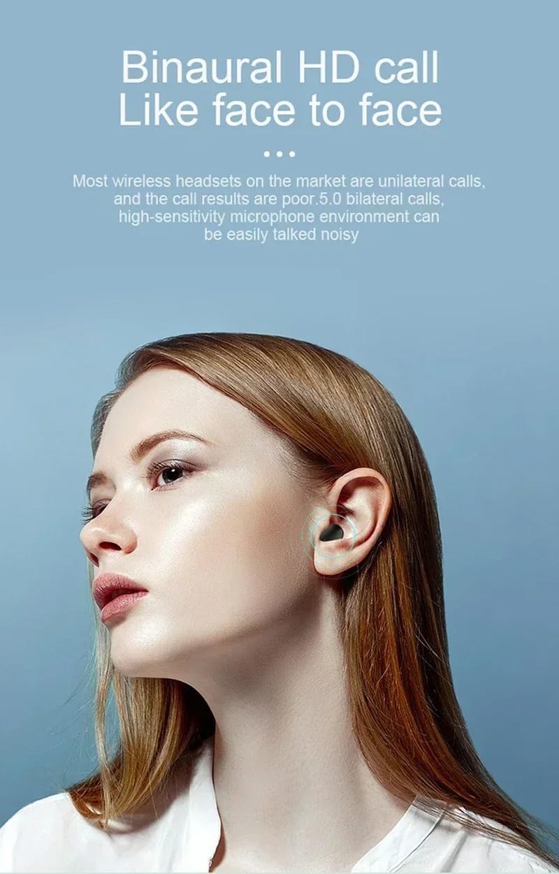Woman talking on phone with A6S TWS Earphones, illustrating Binaural HD call