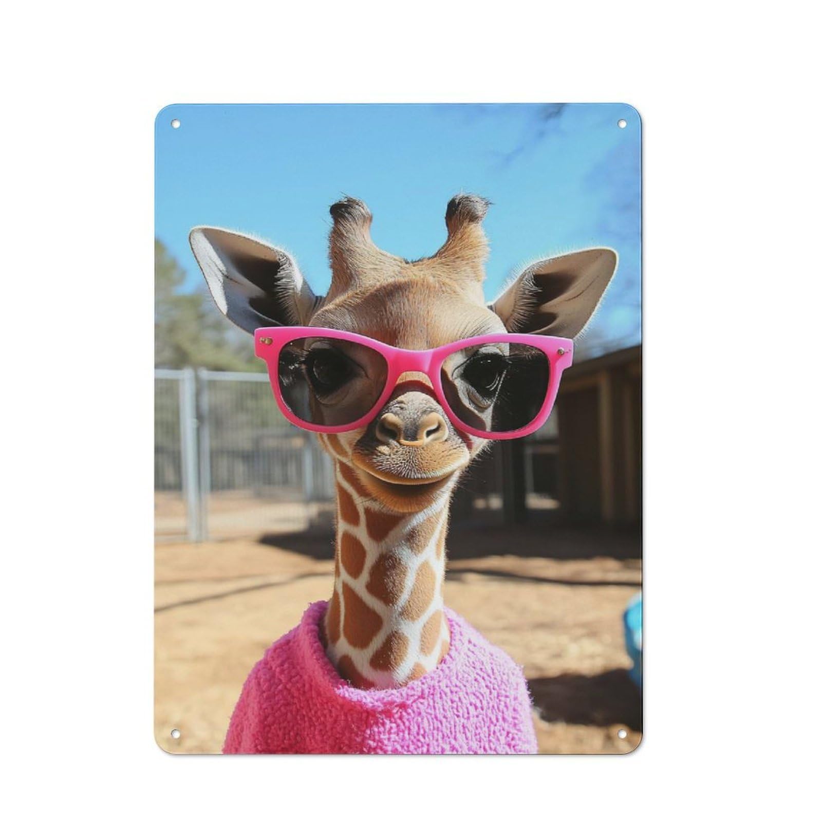 Junmoney Style-3 Garden Style Giraffe With Sunglasses And Sweater Tin Sign 40X30cm, Porch Wall Decor For Patio Bar, Workshop, Shed Or Kitchen
