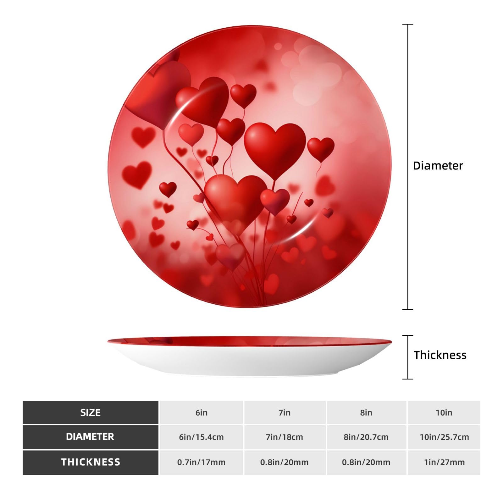 hsbolediy Valentine's Day Heart Balloon Porcelain Decorative Plate Memorial Plates 10in, Home Ceramic Ornament with Display Stand for Couple Wedding Anniversary Dinner Office Decor
