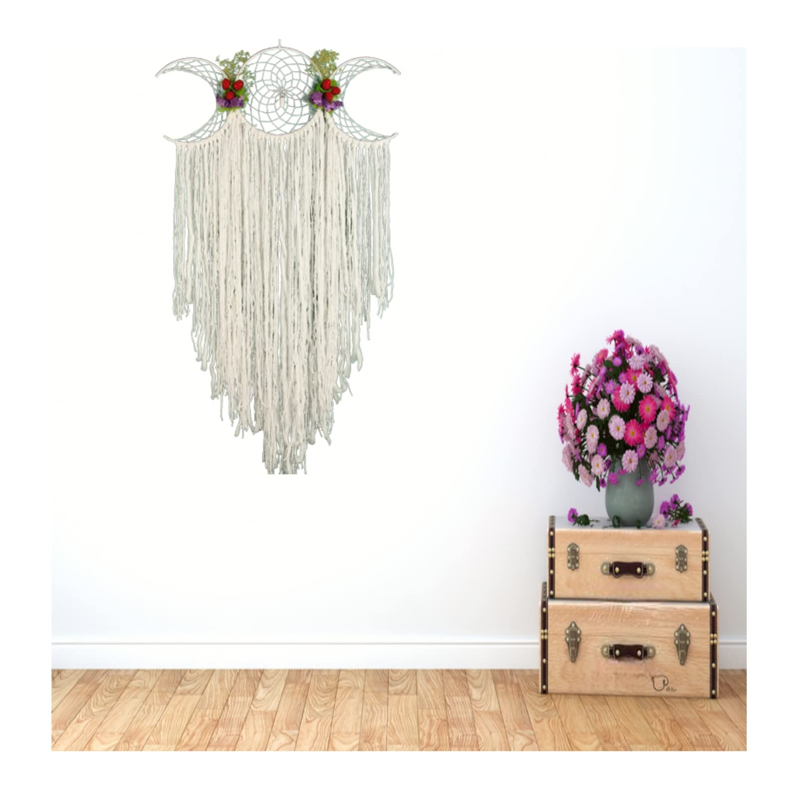 Yijan Handmade Macrame Dream Catcher Wall Hanging,Large White Boho Braided Ornament,for Home Bedroom Dorm Room Decorations