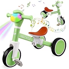 Tricycle for Toddlers 1-5 Year Olds, Toddler Balance Bike for Boys Girls 2-4, Toddler Tricycle with Light & Music Front, Kids Bicycle with Removable Pedal, Birthday Gifts for 1 2 3 4 5 Year (Green)