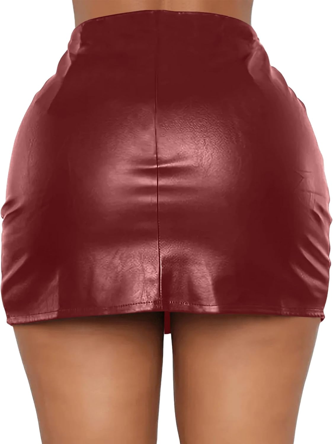 Women's Faux Leather Skirt High Waisted Stretchy Bodycon Mini Skirt with Slit Short Skirts for Club Party - Image 3