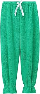 Pantalones de mujer 3/4 de terciopelo para mujer, pantalones gruesos de pijama, pantalones cálidos para el salón, sueltos, suaves, con estampado de color sólido, pantalones de noche