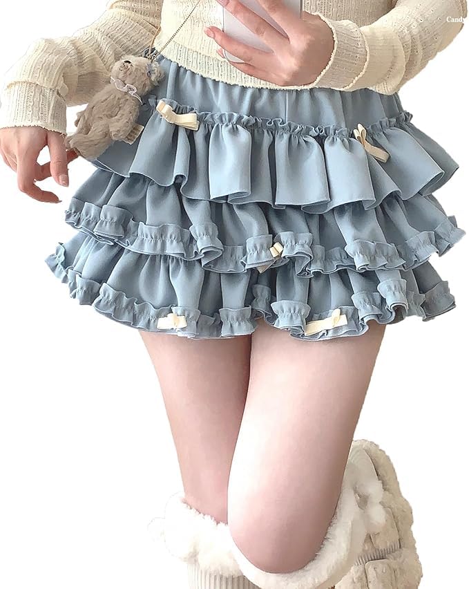 Womens Ruffle Layered Tutu Puffy Skirt Cute Cake Skirts Y2K High Waist Preppy Lolita Skirt Plaid High Waist Skirt