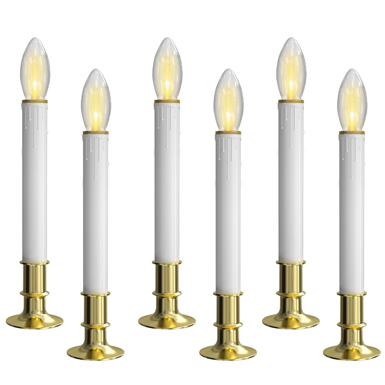 SUNSGNE Battery Operated Window Candles, Flameless Window Candles for Holiday Home Table Christmas Decor, C26 3V LED Ultra-Bright Bulbs, 6 Pack, Gold Base
