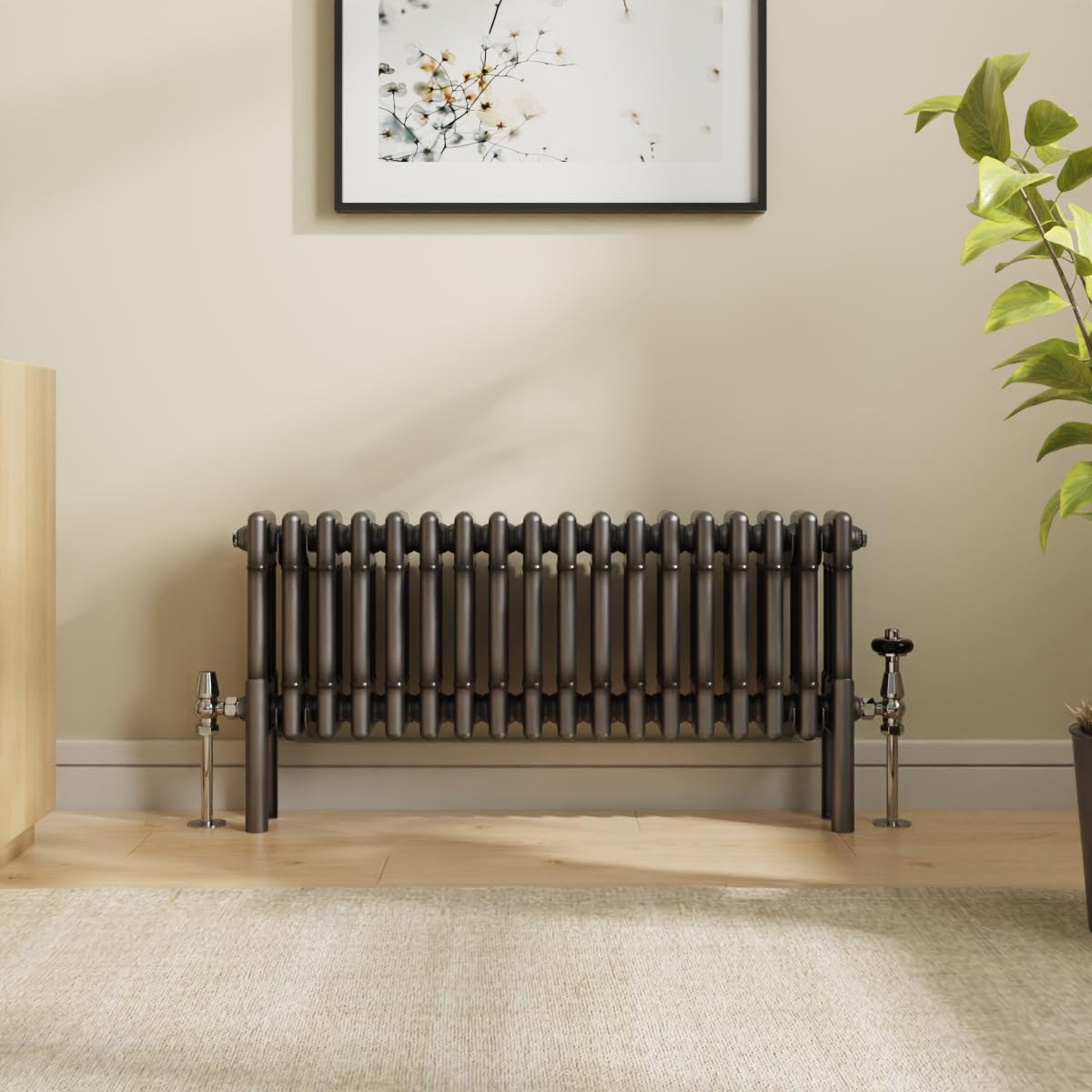NRG 300 x 830mm Raw Metal Cast Iron Triple Column Horizontal Radiator