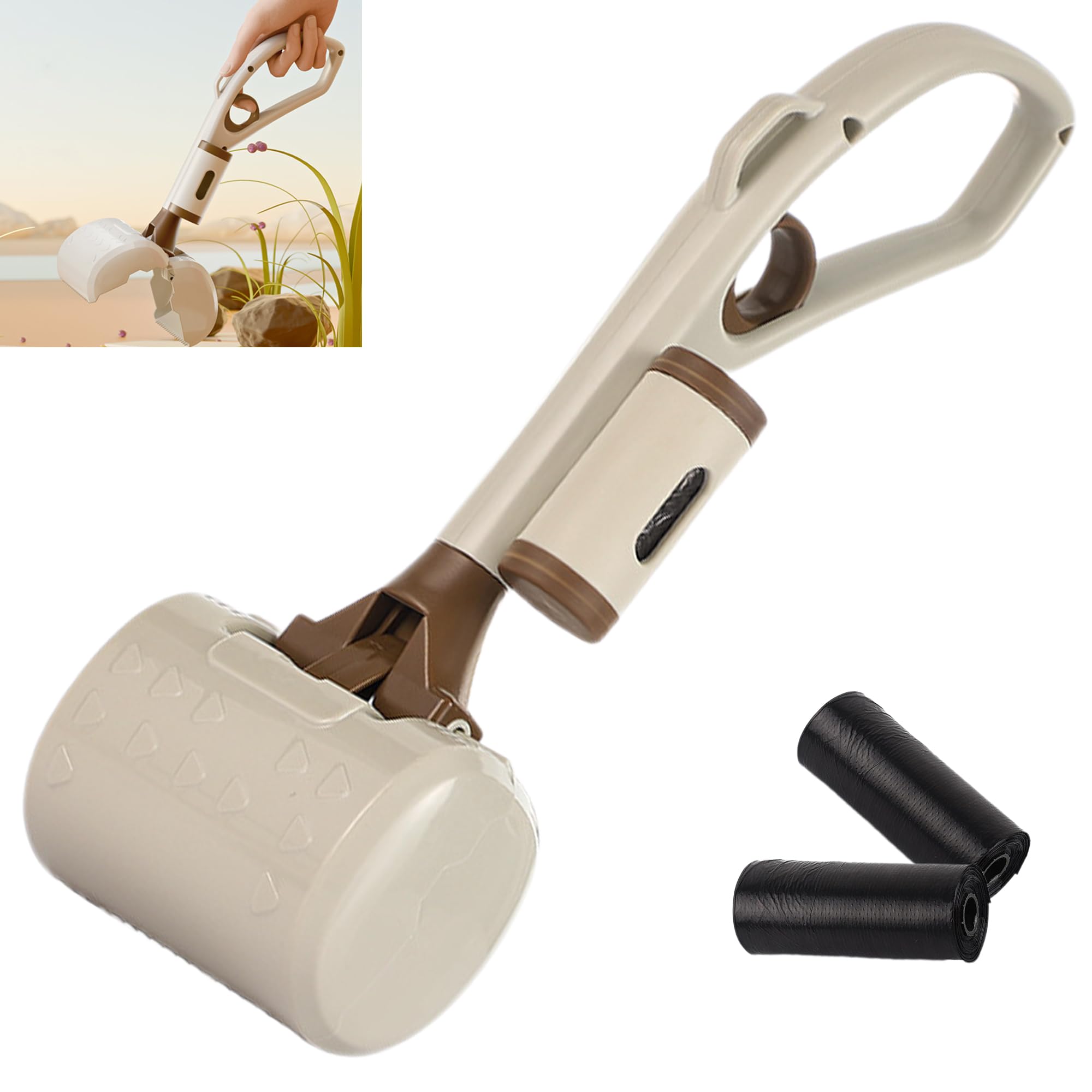 Ramasse A Crottes Chiens Pelles - Set de 3 Pièces, Pince Crotte Chien Ramasse, Peut Etre Utilisé pour Ramasser Les Excréments d'animaux Domestiques et Autres Déchets
