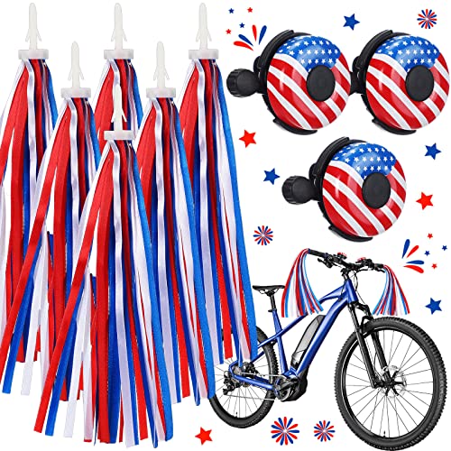 Liliful 9 Pcs 4Th Of July Bike Decoration Set Patriotic Bicycle Ribbon Streamers Usa Flag Bicycle Bell Patriotic Independence Day Decor Parade Bike Scooter Grips Tassel Decoration For Kids Boys Girls #TOP25