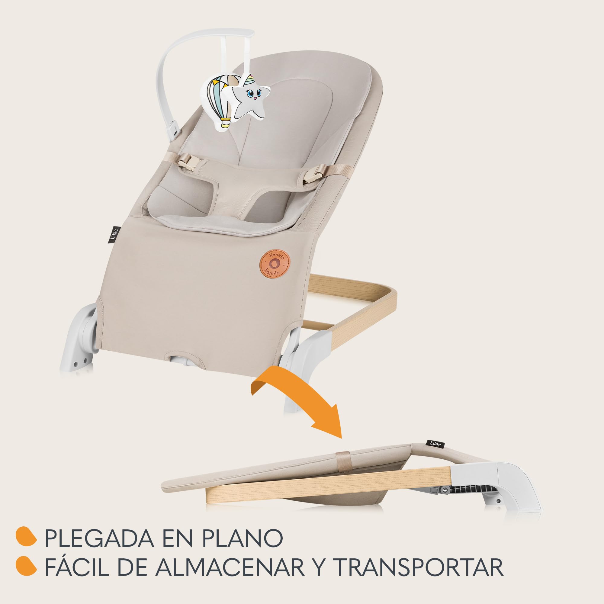 LIONELO LILAC - Balancín y tumbona para bebés de hasta 9 kg, 0 a 6 meses, 2 en 1, 2 juguetes, inclinación ajustable, arnés de 3 puntos, peso ligero, 3,2 kg, plegable