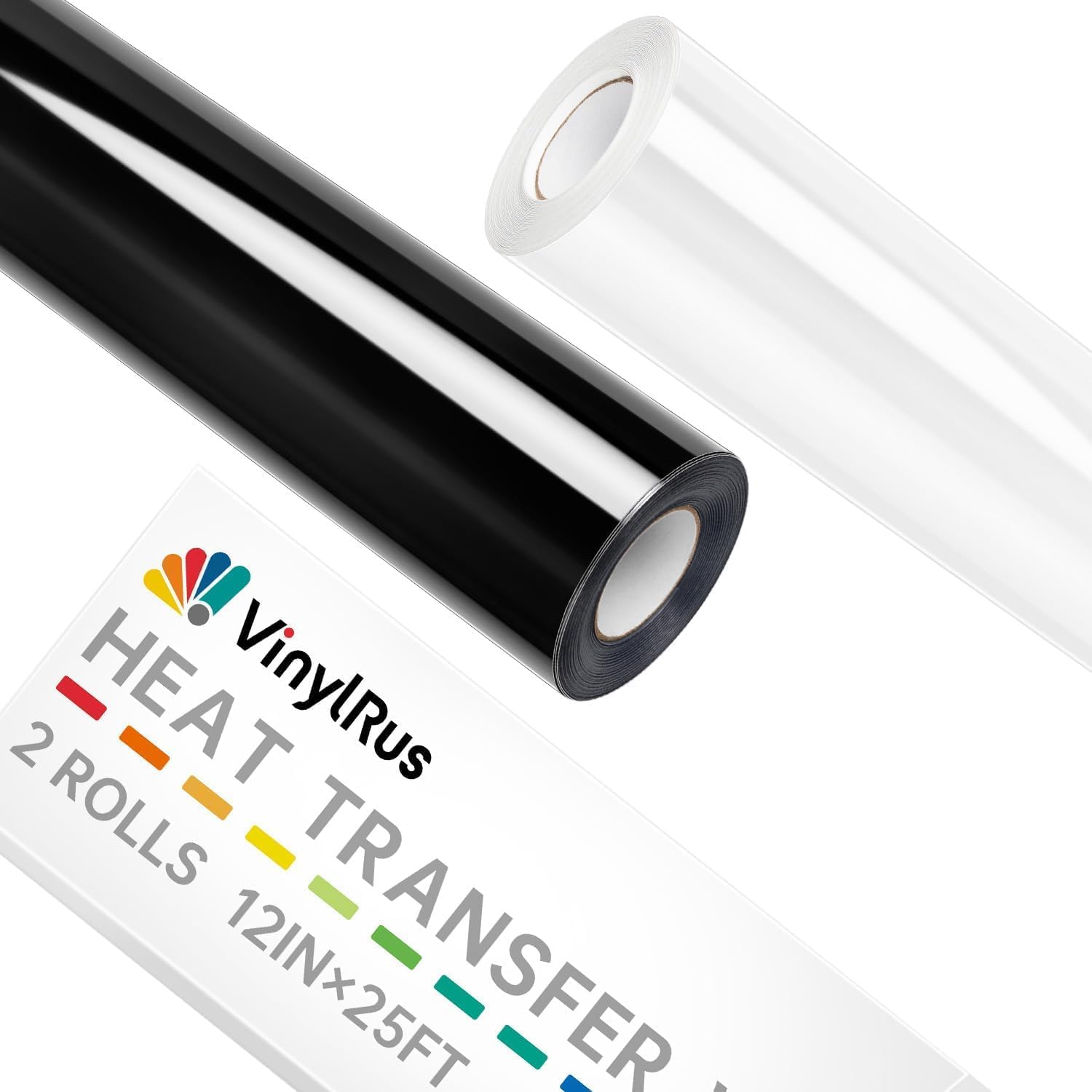 VinylRus Heat Transfer Vinyl-12” x 25FT Iron on Vinyl Roll for Shirts, HTV Vinyl for Silhouette Cameo, Easy to Cut & Weed (Black & White)