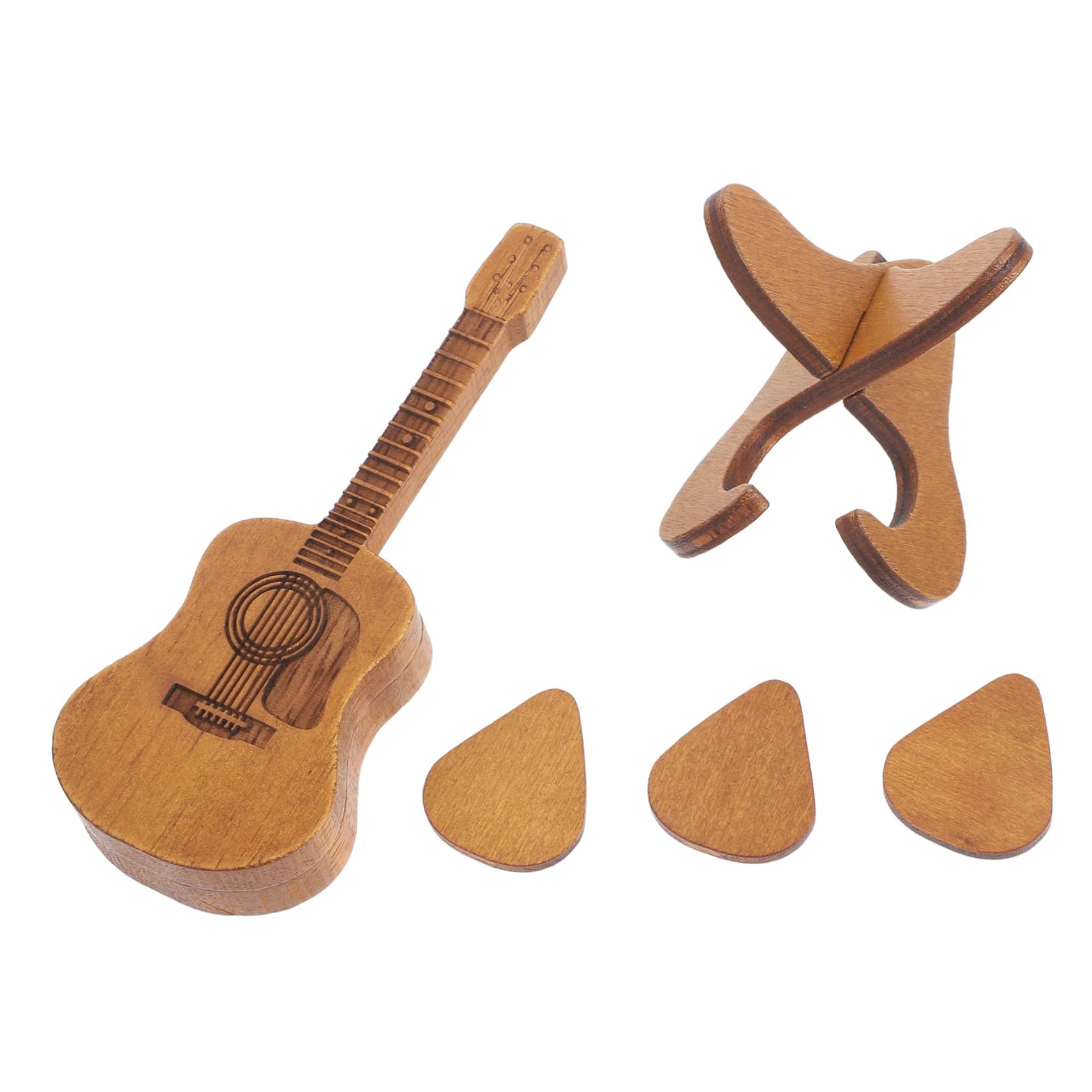 Toyvian Plektron gitarowy, walizka kapodaster, do gitary akustycznej, elektrycznej, kapodaster, różne strojenie, stojak, kostki gitarowe, Brązowy x 5 szt, aktówka