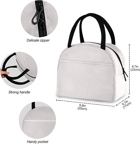 Miniatura 2 de ZZKKO Bolsa de almuerzo blanca, organizador de lonchera, contenedor de almuerzo aislado con cremallera para preparación de comidas, bolso enfriador