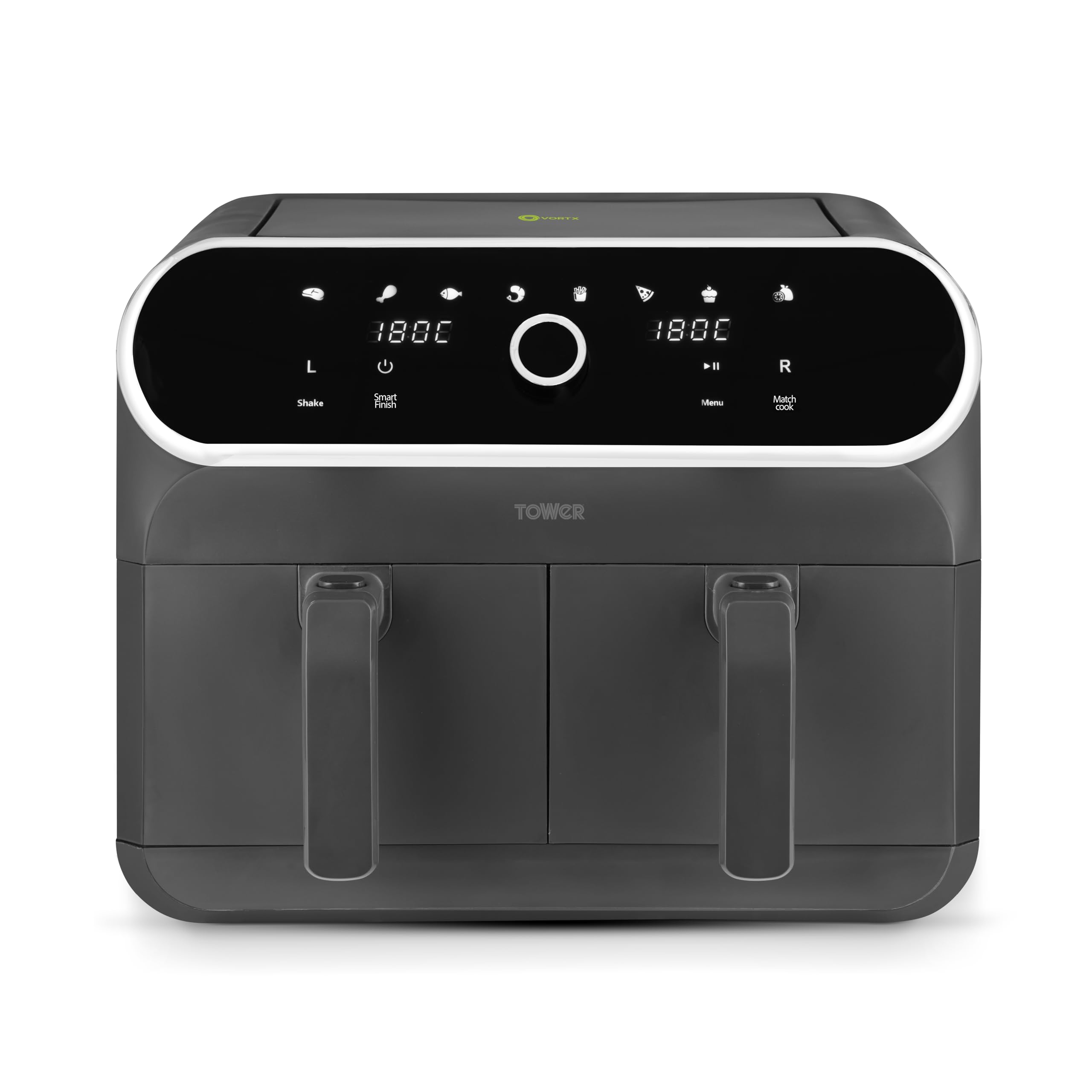 Tower Elite 8L Dual Basket Air Fryer, Digital Control Panel, Graphite