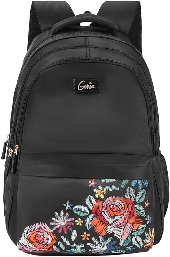 - Edge Laptop Backpack for Women in Black colour. More Volume, 3 zips, Stylish & Trendy College Bags for Girls, Water Resistant, Lightweight Bags for Office, Travelling. 36 litres. 19"