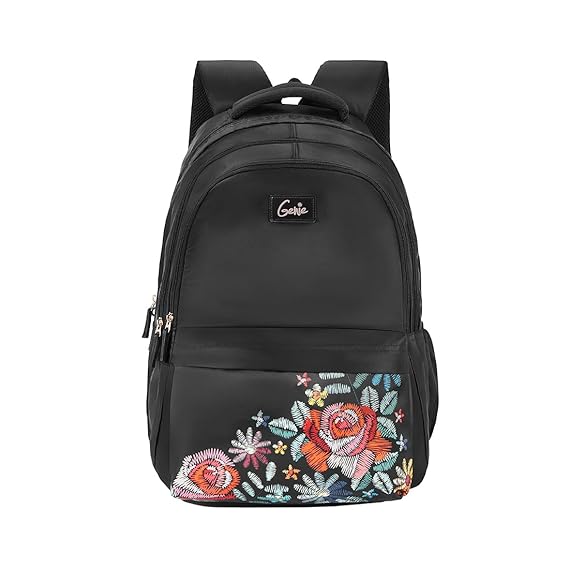 Genie Edge Laptop Backpack for Women in Black colour. More Volume, 3 zips, Stylish & Trendy College Bags for Girls, Water Resistant, Lightweight Bags for Office, Travelling. 36 litres. 19