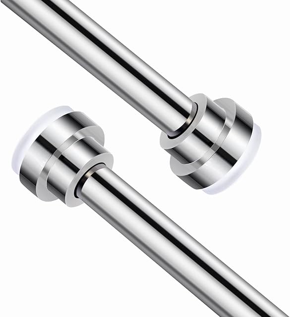Senvoziii Shower Curtain Rod Extendable Telescopic Curtain Rods Stainless Steel Telescopic Rail 55-85cm No Drilling for Doorways Bathroom Shower Windows