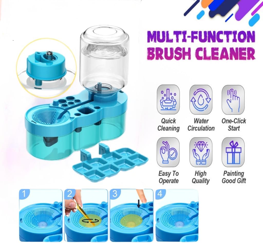 Paint Station - paint brush cleaner with 10 Paint Brushes and 20×16 Inch Silicone Painting Mat, Reusable Art Supplies for Kids, Adults & Beginners - Perfect for Watercolor, Acrylic, Oil Painting(Blue)