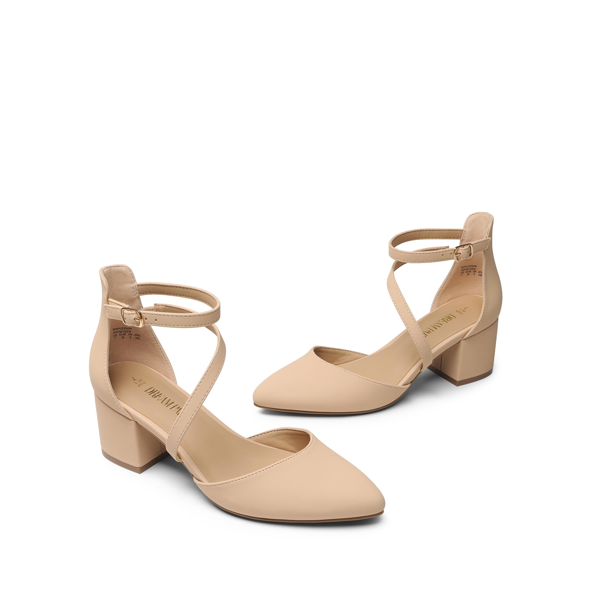 DREAM PAIRS Women's Closed Pointed Toe Low Chunky Heels Pumps Ankle Strap Wedding Business Dressy Shoes