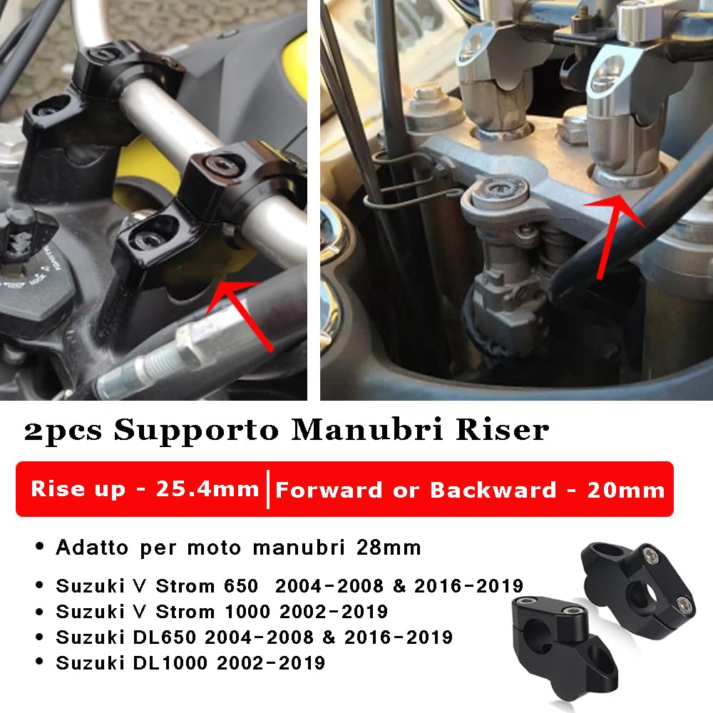 2pcs Moto Soporte Manillar Riser 28mm para Suzuki V-Strom 650 VStrom 1000 DL650 DL1000 V-strom 250 - Negro