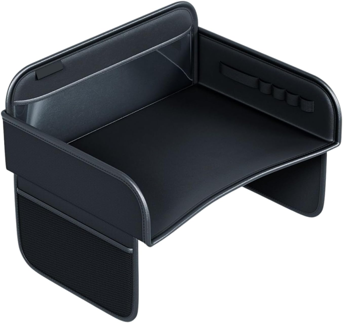 Kids Travel Tray - 31x42cm PU Leather Activity Table | Carseat Lap Desk Organizer With Tablet Holder Stand, Snack Cup Child Laptop Bed Area For Young Kid Road Trip Adventures, Portable Children