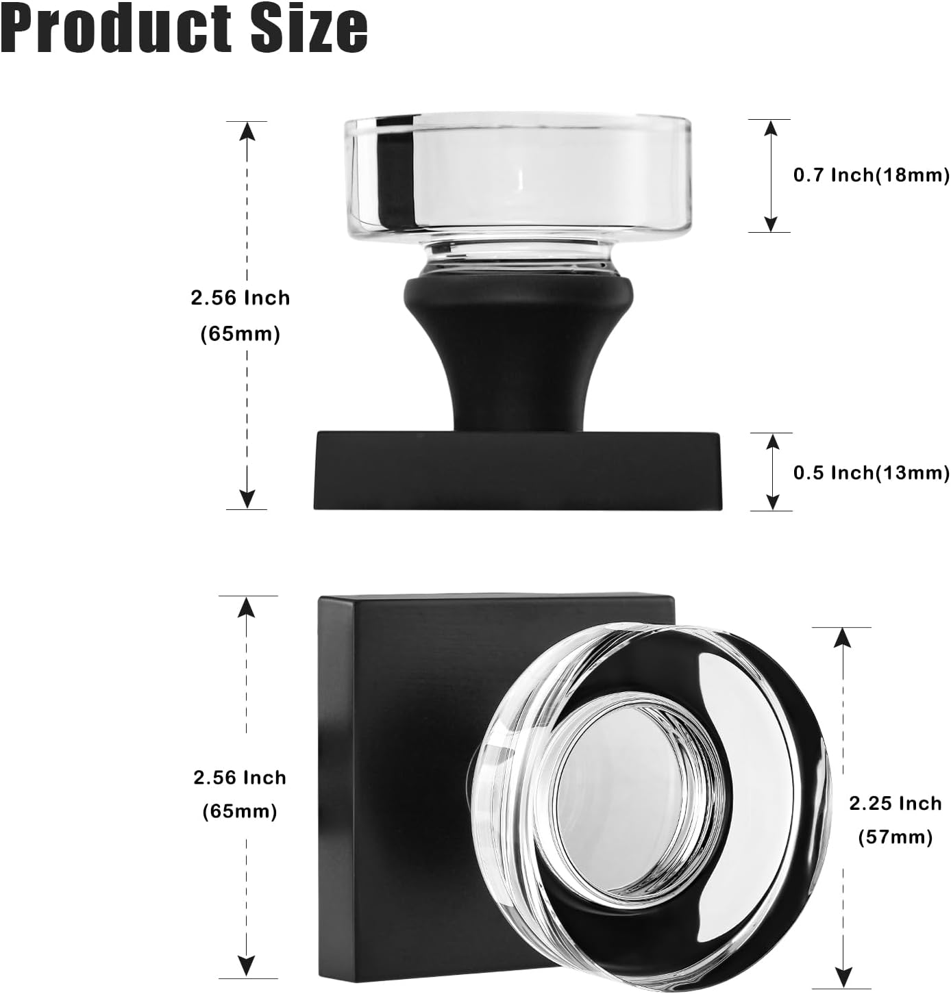 4 Pack Glass Dummy Door Knobs, Square Inactive One-Sided Crystal Dummy Door Knobs Interior for Hallway and Closet, Matte Black