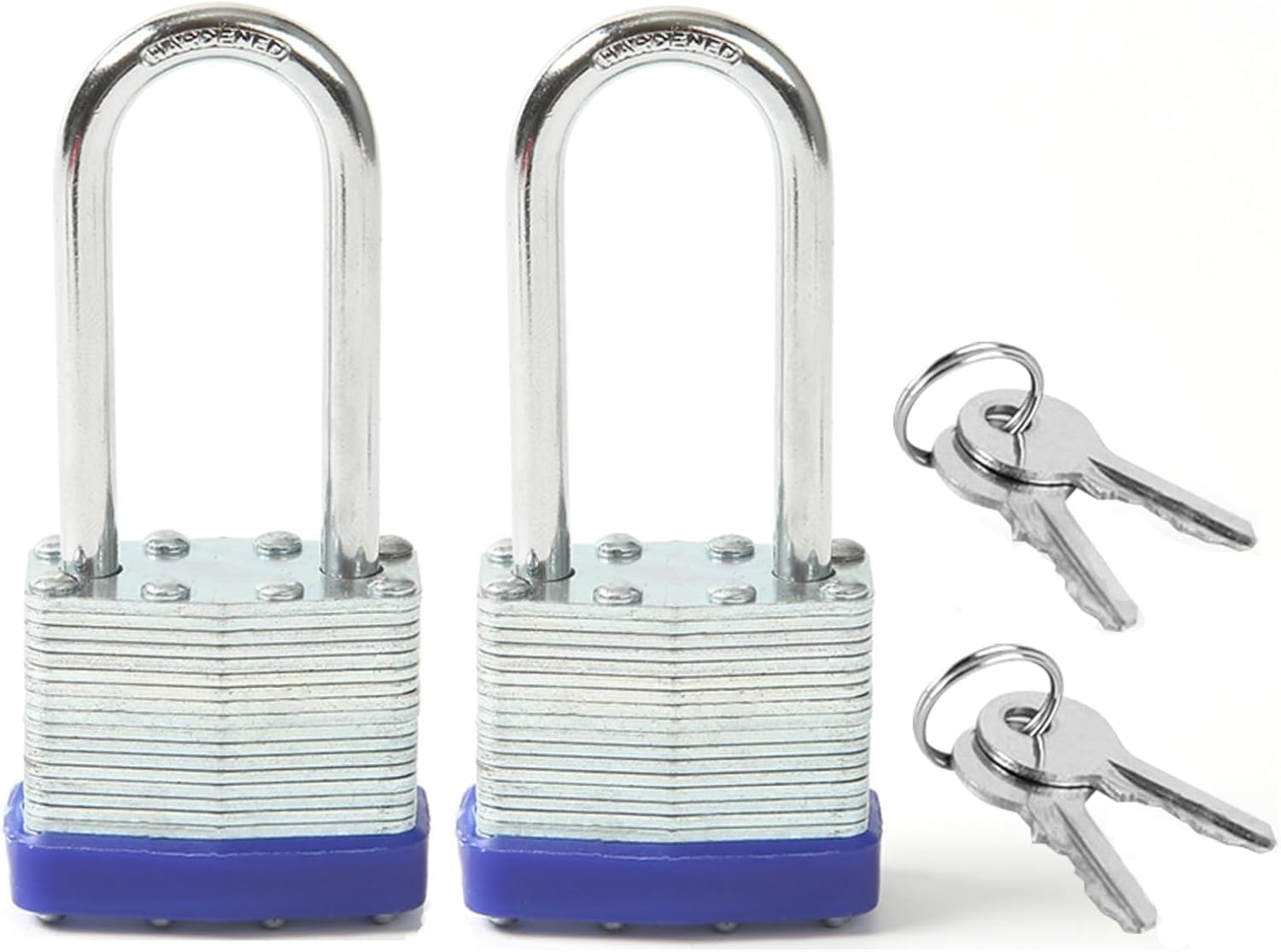 Elenviorina Silver 2 Pack Laminated Steel Padlocks With Keys – Heavy Duty Long Shackle Weatherproof Padlock Set, Keyed Alike For Garden Shed, Garage, Gate, Locker And Door Security – Outdoor/Indoor (2×2 Keys)