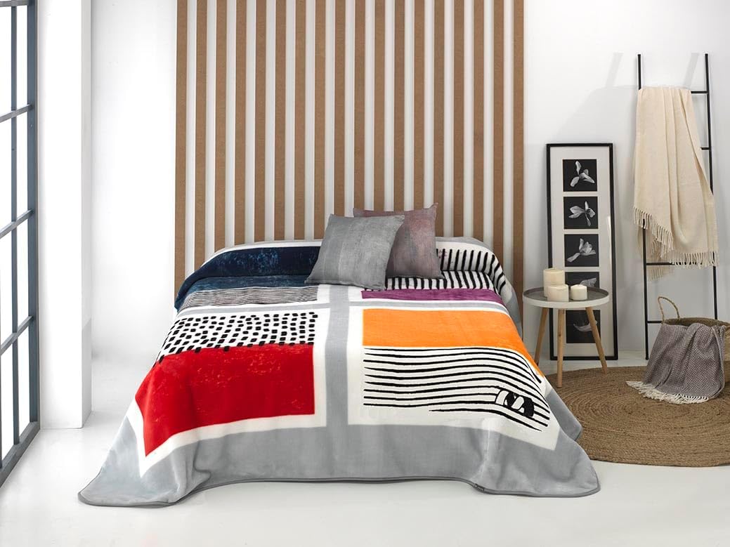 High Volume Printed Blanket 100% Polyester 450gsm Soft Autumn Winter Harmony N08 170 x 240 cm for 90/105 cm Bed Grey