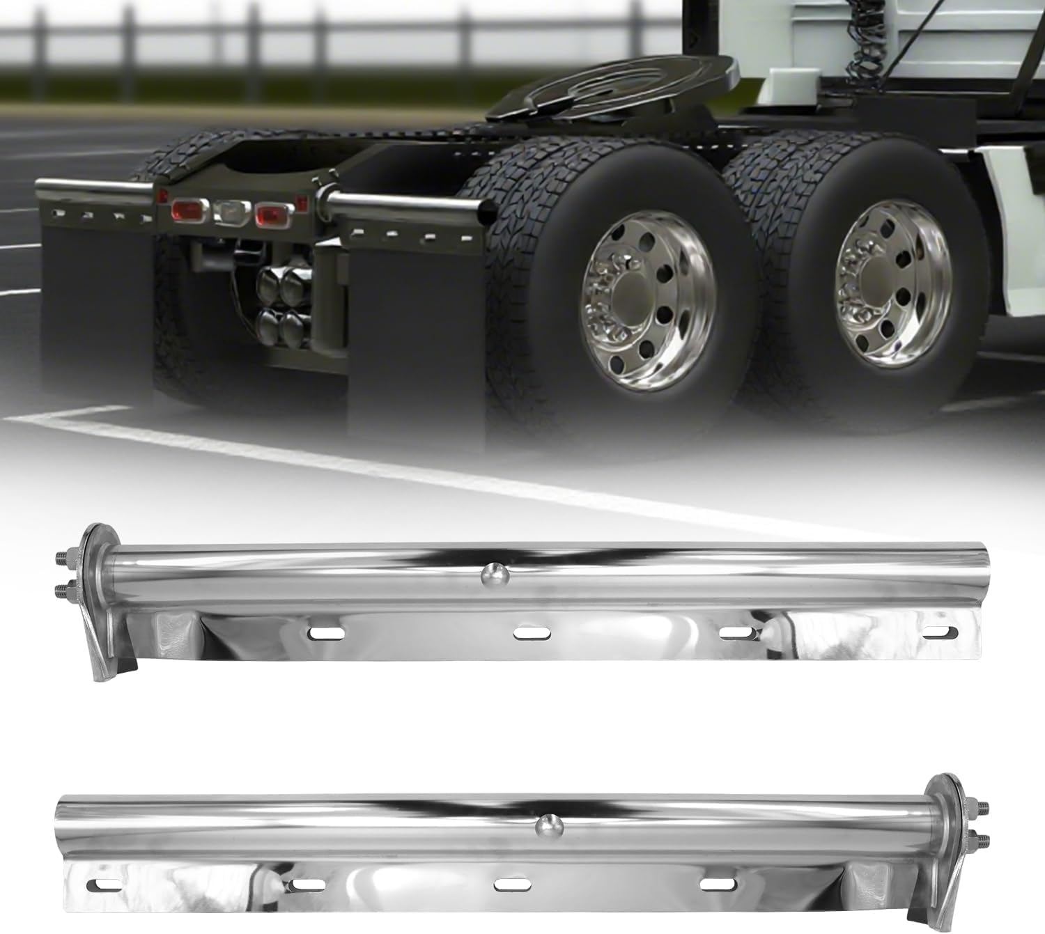 2 Pcs Stainless Straight Spring Loaded Mud Flap Hanger Bracket Mudflap Holder Set 1-1/8" Bolt Spacing 30" Length Fit for Semi Trucks