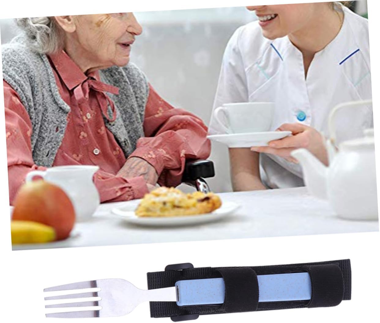 Ipetboom Adjustable Strap Fork Utensils Ergonomic Eating Tool for Disabled Elderly Handicapped Easy to Clean Long Term Use for Home Nursing Homes Hospitals Random Color