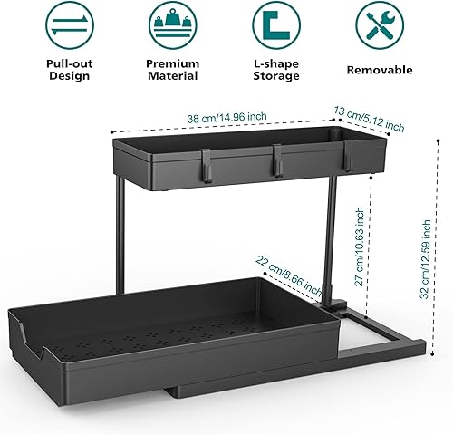 Miniatura 5 de NATURE'S SOURCE Organizadores para debajo del fregadero, organizadores deslizantes en forma de L, almacenamiento de espacio estrecho, organizador de