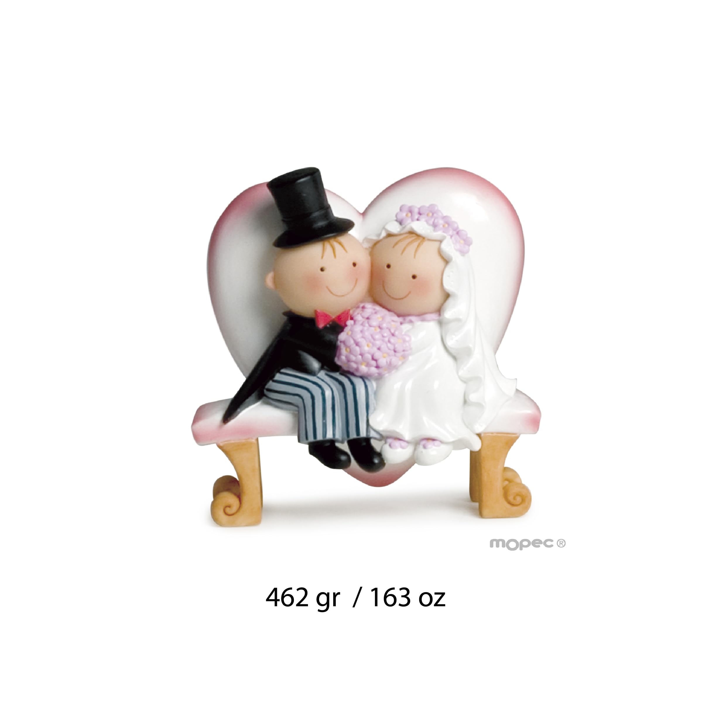 Mopec Y460 - Figura de Pastel Pareja de Novios Pit & Pita en un Banco, 15,5 cm