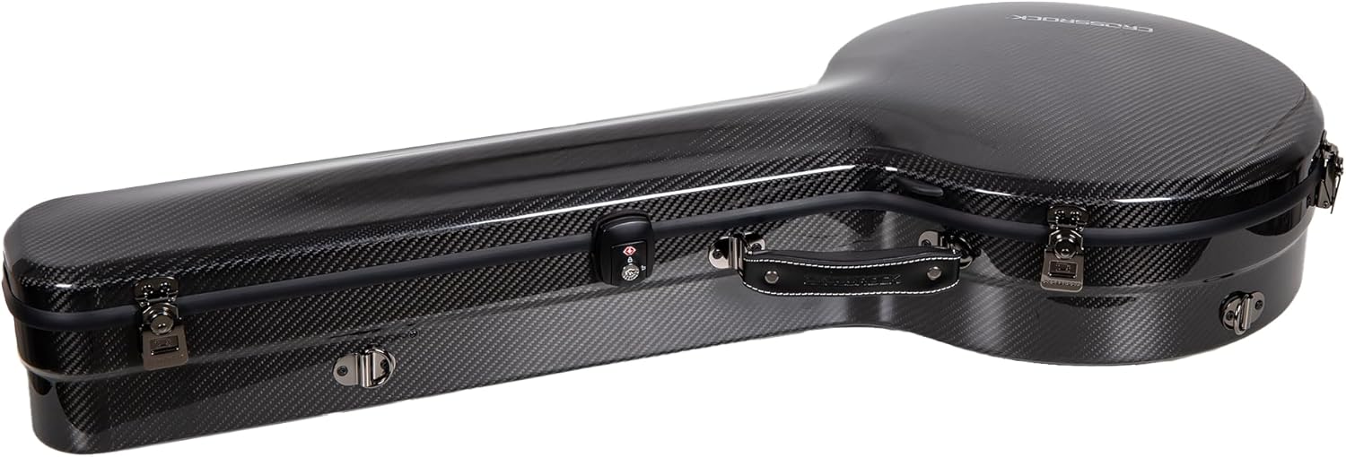 Crossrock Air Carbon Series Case fits 5-string Resonator style of Banjo- 100% Purity Carbon Fiber Flight Case, Includes Padded Protective Cover, TSA Lock- Black（CRF6030BJBK）