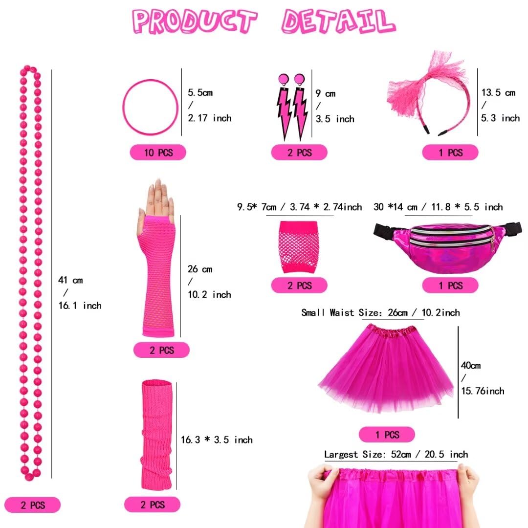 WILDPARTY 80s Fancy Dress for Women I Love 80s T-Shirt, Tutu Skirt, Leg Warmers, Necklace, Fishnet Gloves, Earrings - Image 3