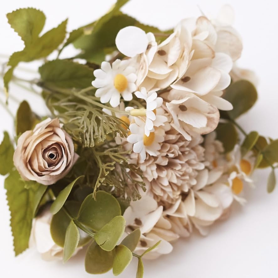 The Baked Studio Silk Artificial Flower Bouquet (Rose, Dandelion, Hydrangea, Daisy, Eucalyptus & Foilage)