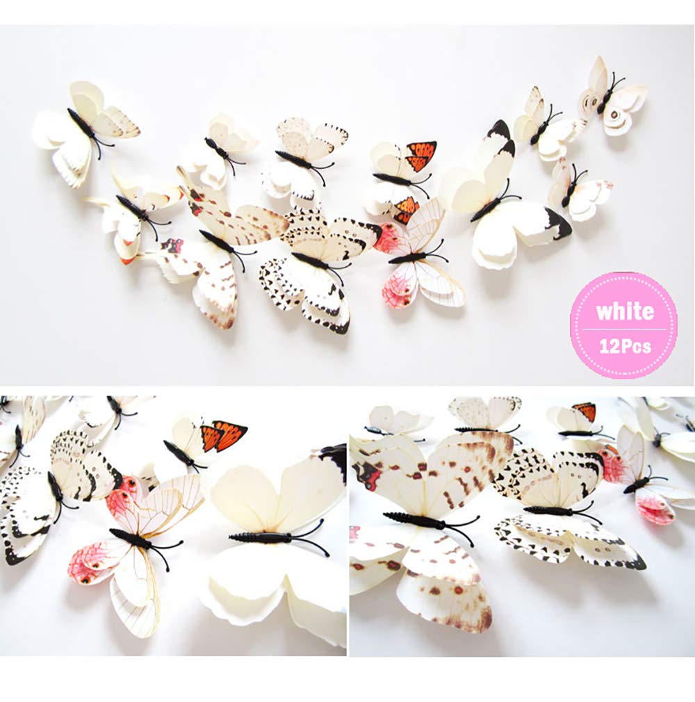 12PCS Butterfly Wall Stickers Removable 3D Butterfly Wall Sticker Fluorescent Art Decals Crafts for Home and Room Decor(White) - Image 2