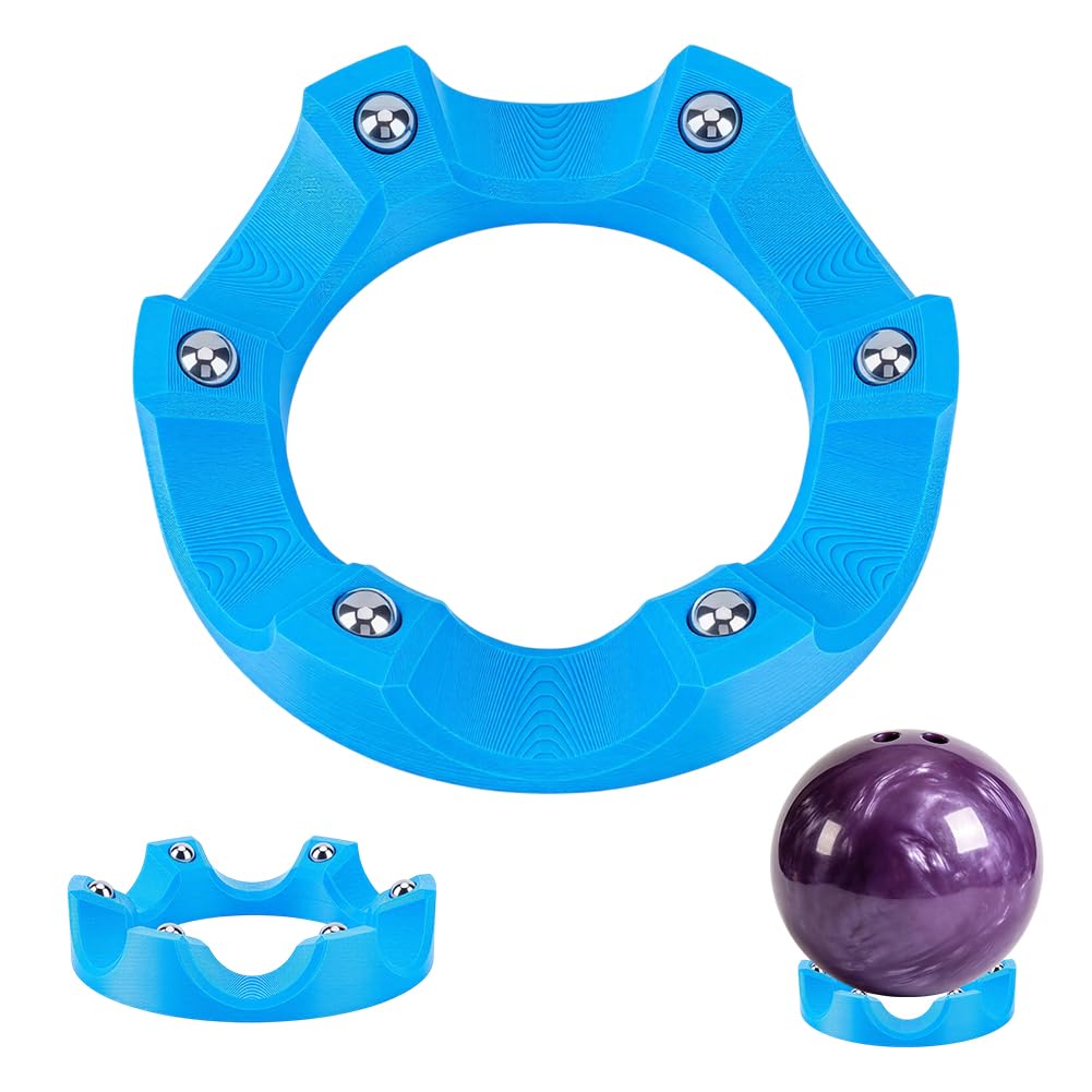 AHANDMAKER 1Pc Bowling Ball Spinner Stand 5.7in Diameter 360 Smooth Rotating Multi Angle Grip Blue Plastic Ball Cup Holder for Bowling Alley Home Use Sports Events Ball Cleaning Polishing