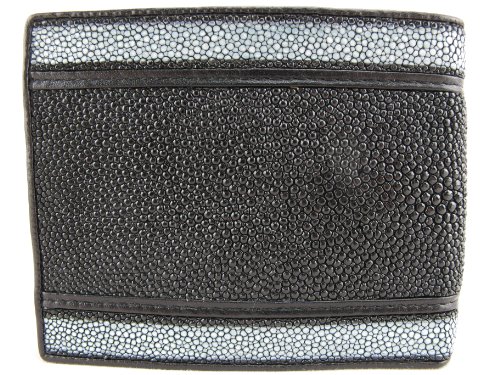 Pelgio Genuine Stingray Skin Leather Stripe Bifold Wallet Black - Image 4