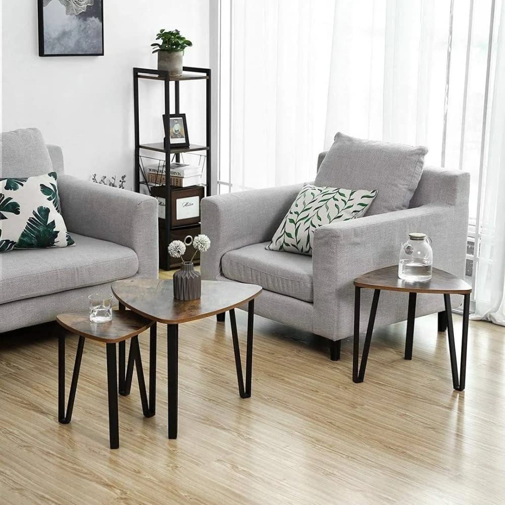 holz4home® Beistelltisch Radon im 3er Set I Industrial-Look Braun I Wohnzimmertisch I Modernes Beistelltisch Set I DREI Ablagen I Vintagetisch Teetisch Vintage Sofatisch Fernsehtisch