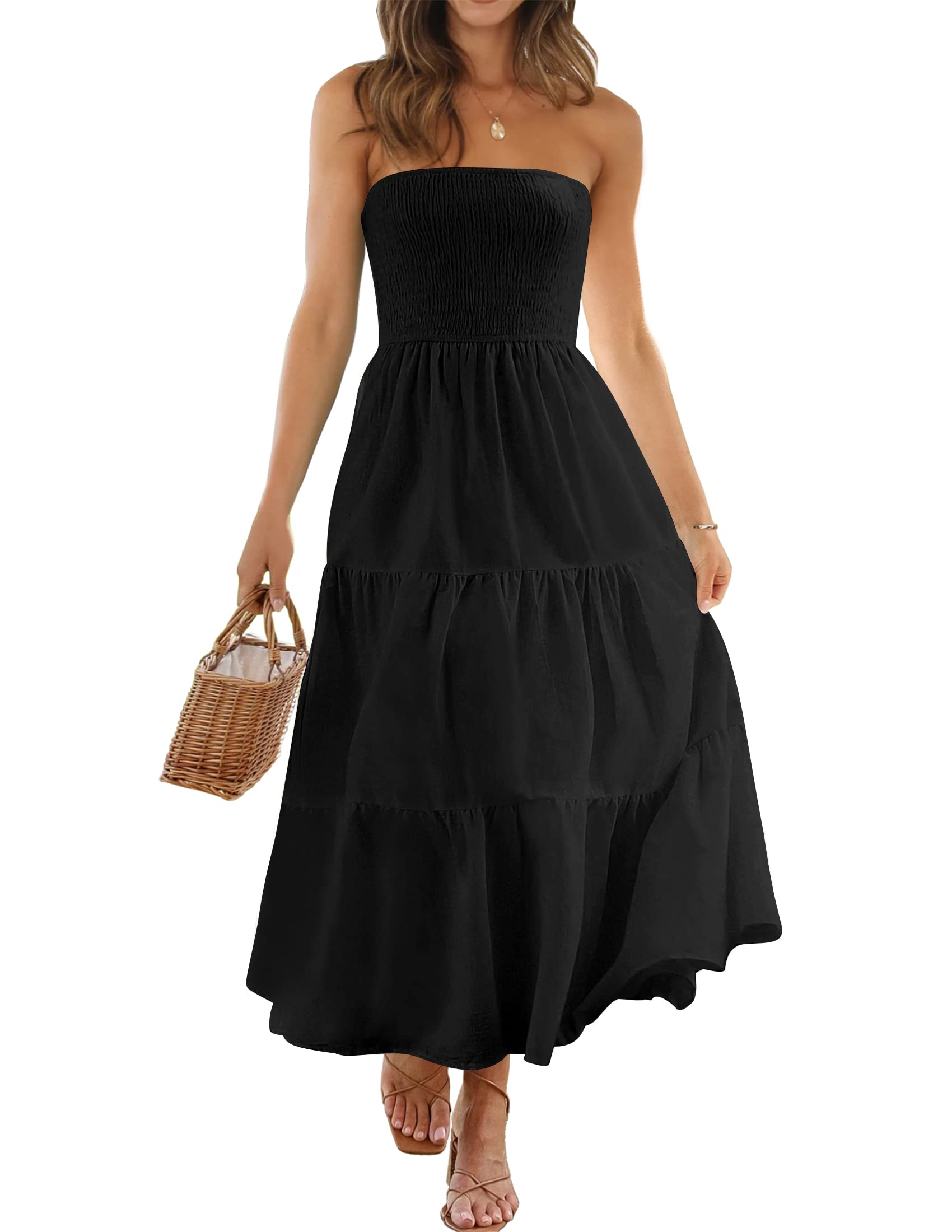 LILLUSORYSun Dresses for Women 2023 Smocked Flowy Vacation Beach Dress Midi Dresses with Pockets