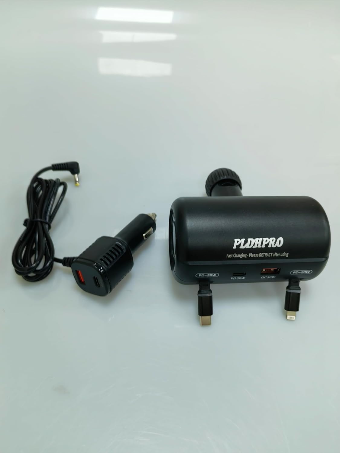 PLDHPRO Multi Port Car Headrest Retractable Charger 6 in 1 Charging Station Dock for Lfyt Turo Ride Share Customers, Vehicle Backseat Accessories for Driver Fit Galaxy, iPhone, Andriod Devices